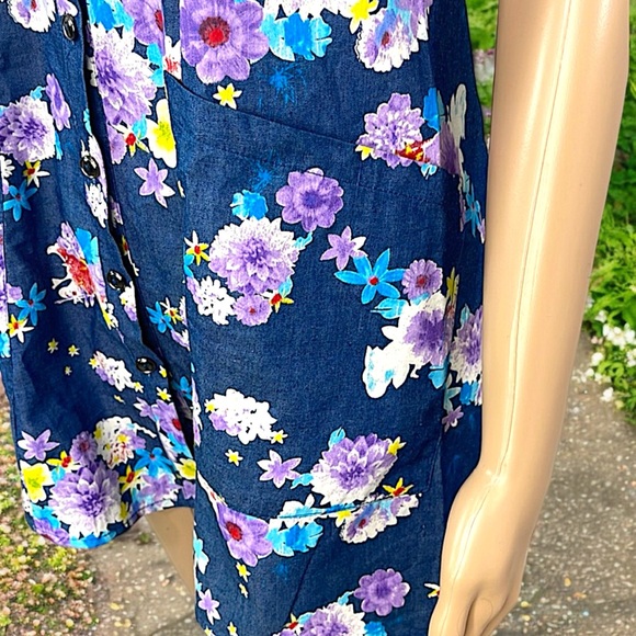 NEW Diva USA Floral Chambray Blue Flutter Sleeve Dress - Picture 10 of 16